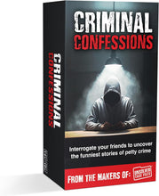 Load image into Gallery viewer, Criminal Confessions Party Game - The Adult Card Game Where You Interrogate Friends to Uncover Surprising Stories of Petty Crime. Fun for Parties or Board Game Night with a Group, Friends or Family