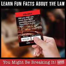 Load image into Gallery viewer, Criminal Confessions Party Game - The Adult Card Game Where You Interrogate Friends to Uncover Surprising Stories of Petty Crime. Fun for Parties or Board Game Night with a Group, Friends or Family