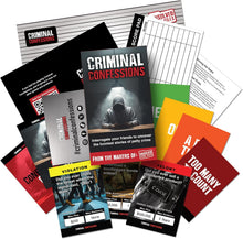 Load image into Gallery viewer, Criminal Confessions Party Game - The Adult Card Game Where You Interrogate Friends to Uncover Surprising Stories of Petty Crime. Fun for Parties or Board Game Night with a Group, Friends or Family